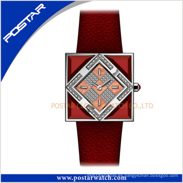 Color Squar-Shaped Swiss Movimiento Cuarzo Señoras Especiales Cuero Mujer Watch